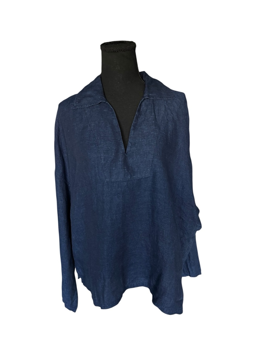 Haven Well Within XL Navy 100% Linen Popover Tunic Top Coastal Quiet Luxury